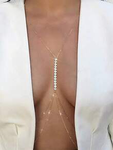 1 件奢华性感女士身体链，优雅链条项链比基尼首饰，适合狂欢