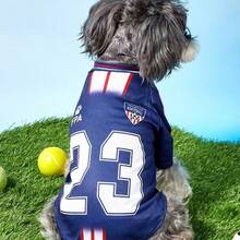 1 pieza Chaleco deportivo sin mangas reversible Chicago 23 a rayas, cómodo y de moda para mascotas - azul real - Ver 6