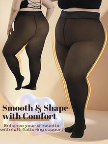 2pcs Plus Size Fleece Lined Warm Tights Women Translucent Thermal Leggings Suitable For People Of Different Skin Colors Pantyhose Slim Winter Warm Thick Velvet Stockings Female Insulated Pants - Black Translucent Skin - View 3