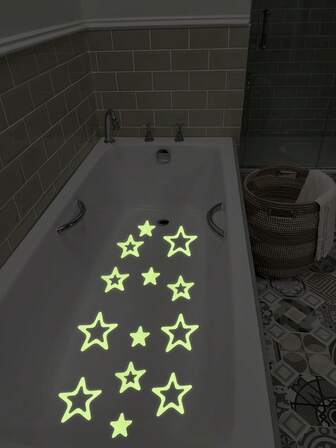 30 st. självlysande asymmetriska pentagram halkfria klistermärken, halkfria dekaler för inomhusgolv, dekorativa klistermärken för badkar