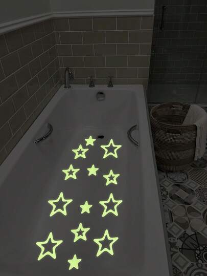 30 st. självlysande asymmetriska pentagram halkfria klistermärken, halkfria dekaler för inomhusgolv, dekorativa klistermärken för badkar