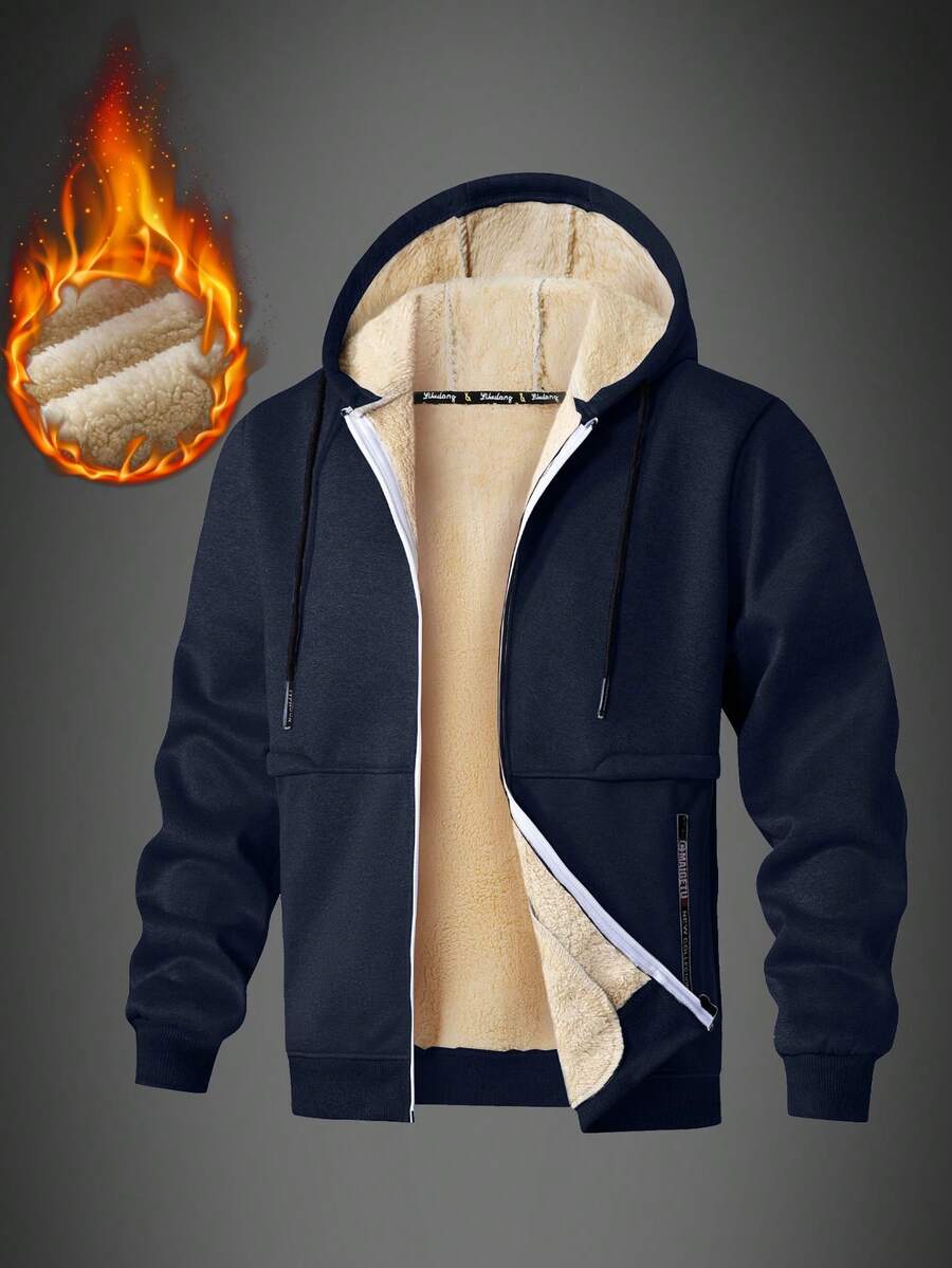 Sudadera con cremallera y cordón ajustable con forro térmico para hombre, ropa deportiva - azul real - Ver 1