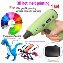 一套3D打印热熔笔枪，兼容直径1.75mm的PLA/ABS耗材，具有三级循环控制、液晶显示屏，包含60米PLA耗材套装，采用5V2A/TYPE-C接口连接，无需电池，适用于成人3D艺术打印建模，男女皆宜的DIY涂鸦绘画笔，是万圣节、圣诞节、感恩节和生日的绝佳礼物。