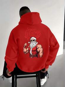 Sudadera con Capucha de Impresión de Santa Musculoso para Hombre - Suéter Grueso de Invierno Cálido con Bolsillo, Ropa de Gimnasio y Casual de Navidad, Sudadera Lavable a Máquina para Entusiastas del Culturismo (Ajuste Regular) - Rojo - Ver 6