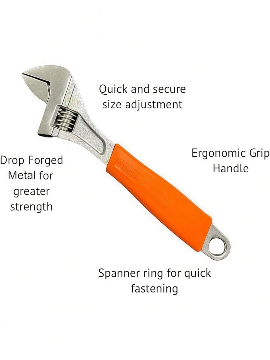 A 200mm To 300mm Adjustable Two-Tone Shank Wrench - Hardware Tools - Multi-Functional Adjustable Wrench - Assembly/Disassembly Tool Set - Multiple Sizes, High Strength, Wear-Resistant, Smooth Operation - Made Of High-Quality Carbon Steel, Manual Operation, For Heavy-Duty Work. - Orange - View 1