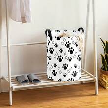 动物爪印和骨头图案收纳篮，带提手，耐用聚酯纤维材质，家居装饰收纳盒，可用于存放书籍、礼品、宠物主题房间装饰、家居装饰和收纳、宠物收纳、方便携带的提手、洗衣篮、脏衣篮、衣物收纳整理、衣物篮、洗衣篮、衣物篮、趣味设计、坚固耐用 - 骨頭爪印 - 查看 6