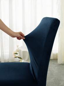 1件装，优雅蓝绿色天鹅绒餐椅套 - 柔软、可水洗、弹性贴合，适用于家庭、餐厅、宴会 - 可机洗涤纶混纺面料，无印花设计，椅套，宴会椅套；蓝绿色天鹅绒椅套；弹性贴合椅套，天鹅绒餐椅套，适用于圣诞节及其他多种节日 - 藏青色 - 查看 8