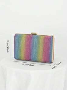 Geantă de seară în formă de cutie pentru femei, cu dungi curcubeu, design simplu și sclipici, pentru nuntă romantică, poșetă pentru ocazii formale, geantă de mireasă, geantă pentru rochie de gală formală cu lanț - Multicolor - Vizualizare 4