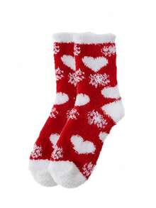 5双红白相间毛绒袜，情人节礼物，女士毛绒袜，闺蜜节礼物 - 彩色 - 查看 15