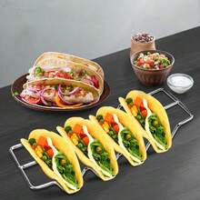 2/4pcs Stainless Steel Taco Holder Set With Sauce Cups Spoon Detachable Condiment Cups Rust-Resistant, Dishwasher Safe Taco Stand For Kitchen Use Mexican Restaurant Style Pancake Rack, Pizza Display Stand, Spring Roll Food Rack - Multicolor - View 8