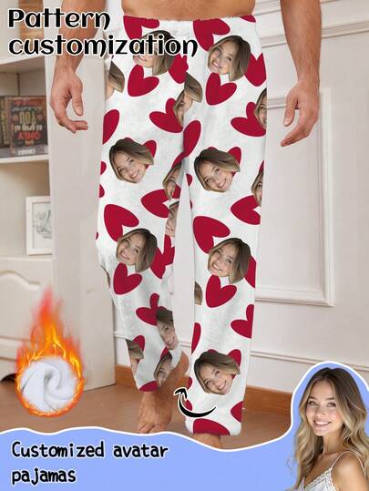 Pantalones de felpa personalizados para hombre, se puede imprimir cualquier patrón, ropa de dormir personalizada con fotos, imágenes personalizadas divertidas, ropa de dormir cómoda. Adecuado para regalos de vacaciones, cumpleaños, regalos, personalizado, colorido, lindo, ingenioso, único, regalos exclusivos, regalos ideales para novio/novia, adecuado para novios, novias, familia, amigos, mayores, de moda para otoño, fiestas de vacaciones, ropa de estar en casa de franela gruesa