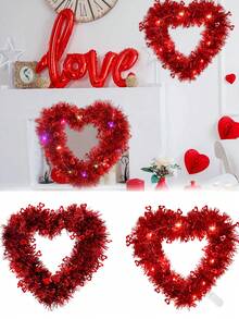 1pc Red Metal Wire Heart Wreath, Heart Door Hanging, Valentine's Day Wall Decor, Valentine's Day Sign, DIY Valentine's Day Wreath Decoration, Festive Atmosphere - Multicolor - View 2
