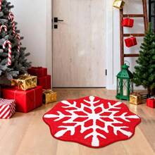 Snowflake Bathroom Rug, 22 Inch Winter Snowflake Bath Non Slip Red Round Bathroom Kitchen Bedroom Front Door Decor - Snowflake - View 6