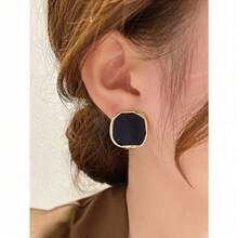 1 Pair Of Simple Fashion Black Square Daily Dating Commuter Stud Earrings - 黑色 - 查看 5