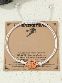 1pc Basketball-Themed Football-Themed Rugby-Themed Sports Black Wax Rope Braided Bracelet For Boys, Suitable For Daily Wear; A Great Gift For Friends