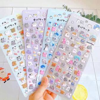 3D Cute Cartoon Stickers, 3D Adorable Japanese Style Bubble Stickers, Embossed Creative Diary Stickers, Diamond Gem Crystal Children's Handmade Decorative Stickers, Christmas/Thanksgiving Holiday Birthday Gift For Kids