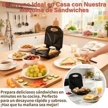 Máquina de Sándwiches Negra con Luz Indicadora Antiadherente y Fácil de Limpiar 750W Multifuncional para Cocción - Tipo de Enchufe A USA (110-127V) - Ver 2