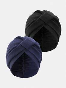 2件装女士秋季透气华夫格纹方巾帽，时尚头巾，适合日常使用 - 彩色 - 查看 6