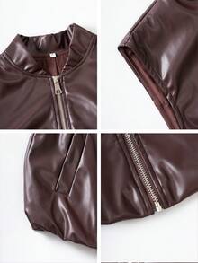 Gilet marron style Old Money décontracté pour femme, printemps/été, Saint-Valentin, style vacances élégant, veste gilet vintage en PU, mode femme pour soirée - Brun - Voir 11