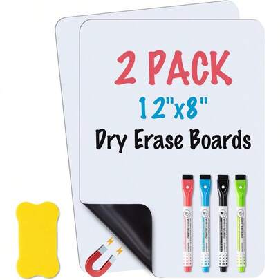 2Pack Magnetic Dry Erase Board Sheet For Refrigerator 12"X8" Erasable Fridge Whiteboard With 4 Markers And 1 Eraser Small Flexible Magnet Blank Notepad For Home Kitchen Organizer Planner ToDo List