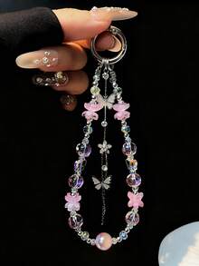 奢华闪亮蝴蝶水钻串珠手机手链带饰链结手机挂绳钥匙扣包相机钥匙扣吊坠礼物送给母亲、家人、朋友、生日、节日手机饰物、手机链 - 蝴蝶串珠 - 查看 18