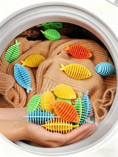 Reusable Laundry Hair Remover Balls Silicone Anti- Lint Catchers Reduce Drying Time Static & Wrinkle For Washing Machine For Clothes Blankets Towels Fish-Shaped Dryer Balls Pet Hair Remover Household Laundry Tool Home Essentials Laundry Accessories Cleaning Supplies Laundry