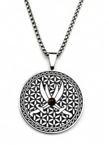 Flower Of Life Imam Ali Sword Stainless Steel Necklace For Women Men Silver Color Tiger Eye Stone Sacred Geometry Chain Jewelry - Necklace - View 7