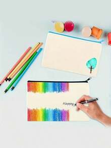 5/10个装米色空白帆布拉链袋 - 多功能DIY手工、化妆品和铅笔收纳袋，适合旅行和收纳，手工收纳 | 简约设计 | 拉链袋，用于存放化妆品、洗漱用品和文具，白色带黑色拉链，洗漱包