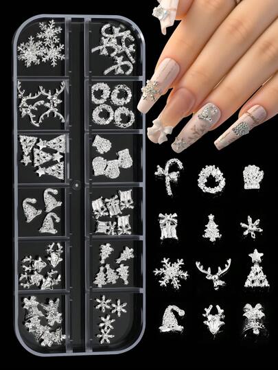 48 buc 3D unghii brelocuri amestec asortat auriu argintiu unghii brelocuri aliaj mai multe forme inimă floare fulg de zăpadă bomboane pentru arta unghiilor manichiură DIY meșteșuguri