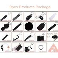 Shiny Safety Keychain Set With Personal Alarm, 19 Pcs Keychain Accessories Kit With Whistle Pompom, Gift Set For WomenChristmas - Red - View 6