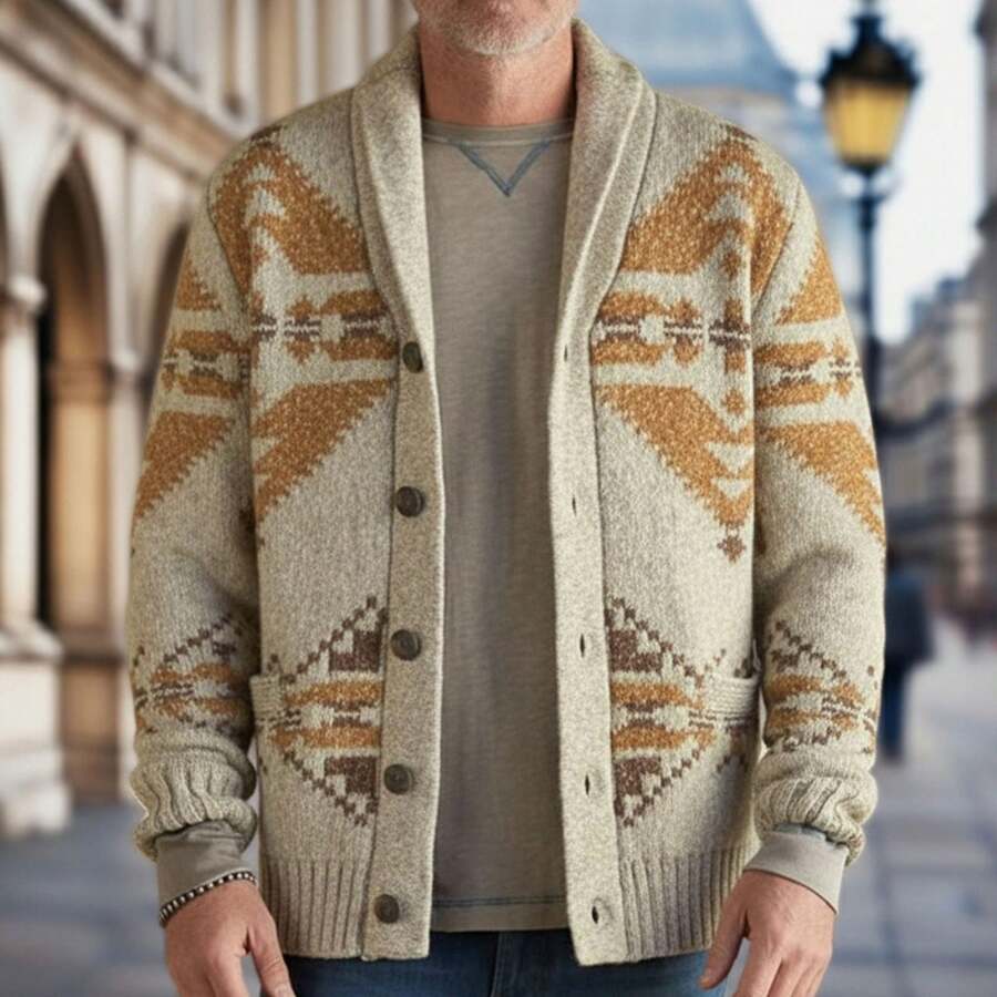 Men Sports Knit Tops - Khaki - View 1