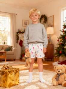 Lightning Print Shorts Boy Clothes, Gifts For Teen Kids Boys Unisex, Pink Trunks Blue Sweatpants Underwear Ice Cream Pants, Boys Christmas PjChristmas Birthday Gifts For Teenage Dress, Thanksgiving Outfit, School Sport Running Pants, Running Pants, Basketball Shorts - 藍白色 - 查看 6