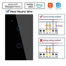 Voice Control Smart Light Switch - Works With Alexa Via Tuya Smart Life - US Standard Wall Touch Switch 1/2/3/4 Gang Neutral Wire Required For Smart Home - Black - View 10