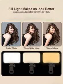 Fill-lights 60 LED High Power Rechargeable Clip-On Fill Light, Front And Rear Clip Design, 3 Lighting Modes Adjustable, Suitable For Smartphones, Compatible With IPhone, Android, Laptops, Makeup, Selfie, Vlog, Suitable For Selfie And Live Streaming, Portable Selfie Light, Battery Capacity: 2000mAh - Multicolor - View 6