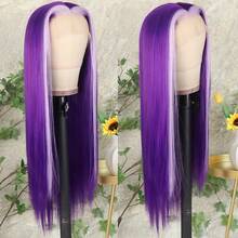 13X4 Pink & Brown Lace Front Wigs Pre Plucked Soft Free Part Long Straight Wigs Glueless Pink Skunk Stripe Wig Wear And Go Wig Heat Resistant Fiber Hair Synthetic Lace Front Wigs For Fashion Women For Daily Christmas Party Cosplay Use - Purple Highlight - View 4