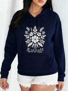 Otoño e invierno patrones retro estampados sombreros sólidos y ropa protectora de mujer de manga larga Blusa de mujer para viajar de vacaciones en el ocio en casa sudaderas para mujer - azul real - Ver 3