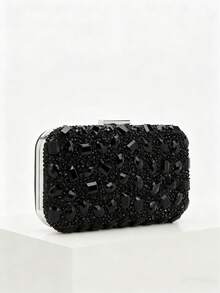 REMANLAND 闪亮优雅的盒形手拿包，时尚手提包，配蓝色水晶链，适合女士参加派对、婚礼、正式晚宴、盛大晚会等场合，是派对女孩和女士的理想之选，也是送给女性的绝佳礼物。 - 黑色 - 查看 2