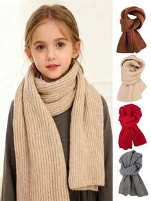 1 قطعة وشاح مُحبوك بألوان صلبة وخطوط للأطفال، وشاح شتوي سميك وناعم لتدفئة الرقبة، وشاح عصري وشامل للطلاب من الأولاد والبنات، وشاح للأطفال البنات، وشاح مقاوم للبرد للخارج، وشاح عيد الميلاد