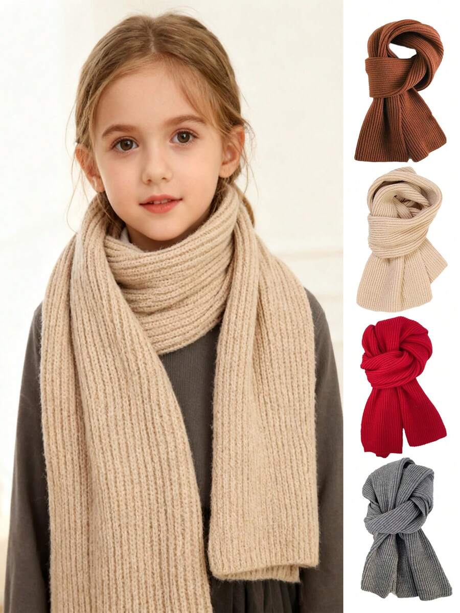 1 قطعة وشاح مُحبوك بألوان صلبة وخطوط للأطفال، وشاح شتوي سميك وناعم لتدفئة الرقبة، وشاح عصري وشامل للطلاب من الأولاد والبنات، وشاح للأطفال البنات، وشاح مقاوم للبرد للخارج، وشاح عيد الميلاد