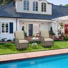 Outdoor Table & Chair Sets - Gray Wicker/Apricot Cushion - View 8