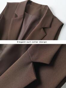 Áo vest không tay cài cúc phía trước màu trơn dành cho nữ, ve áo thanh lịch, kiểu dáng thời trang mùa xuân/thu. - Cà phê nâu - Xem 3