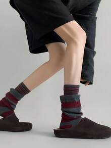 1/4 双装秋季二合一条纹分层袜