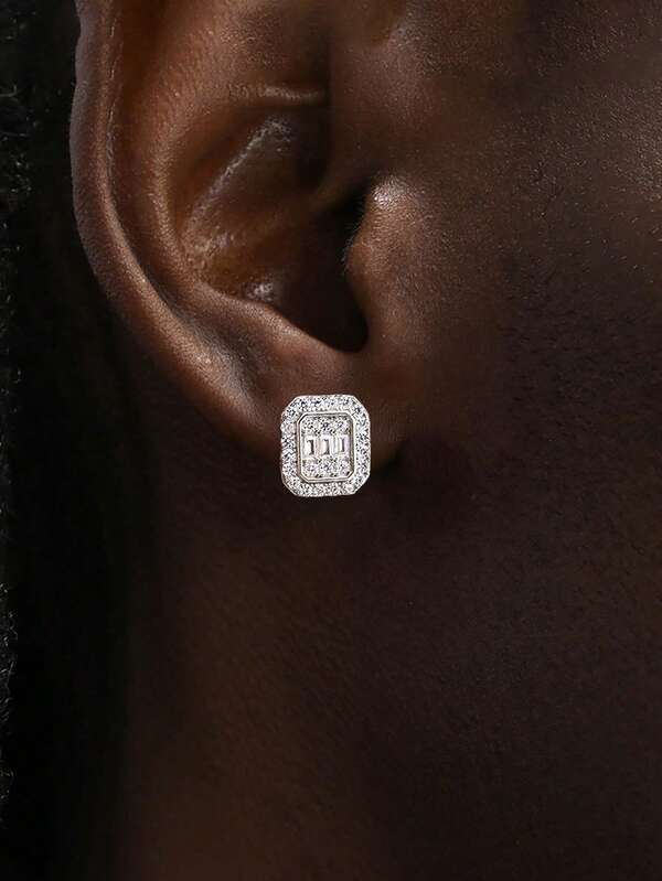 Esberry 1 PC Zirconia Stud Earrings For Man S925 Sterling Silver Fine Jewelry Daily Wear Gifts