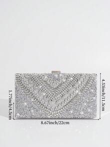 Vincy 闪光手提包水晶装饰手拿包，适合晚宴、聚会和舞会，配有肩链，适合化装舞会场合，欧美风格女包，迷人水钻包 - 銀色 - 查看 9