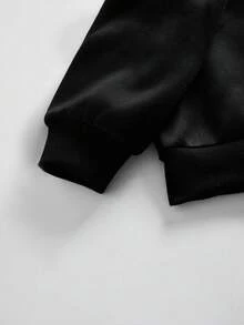 Young Girl Cherry Print Crew Neck Sweatshirt And Black Flare Pants Set