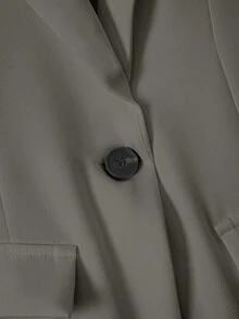 女士纯色翻领长袖单排扣休闲办公薄款外套，夏季 - 灰色 - 查看 4