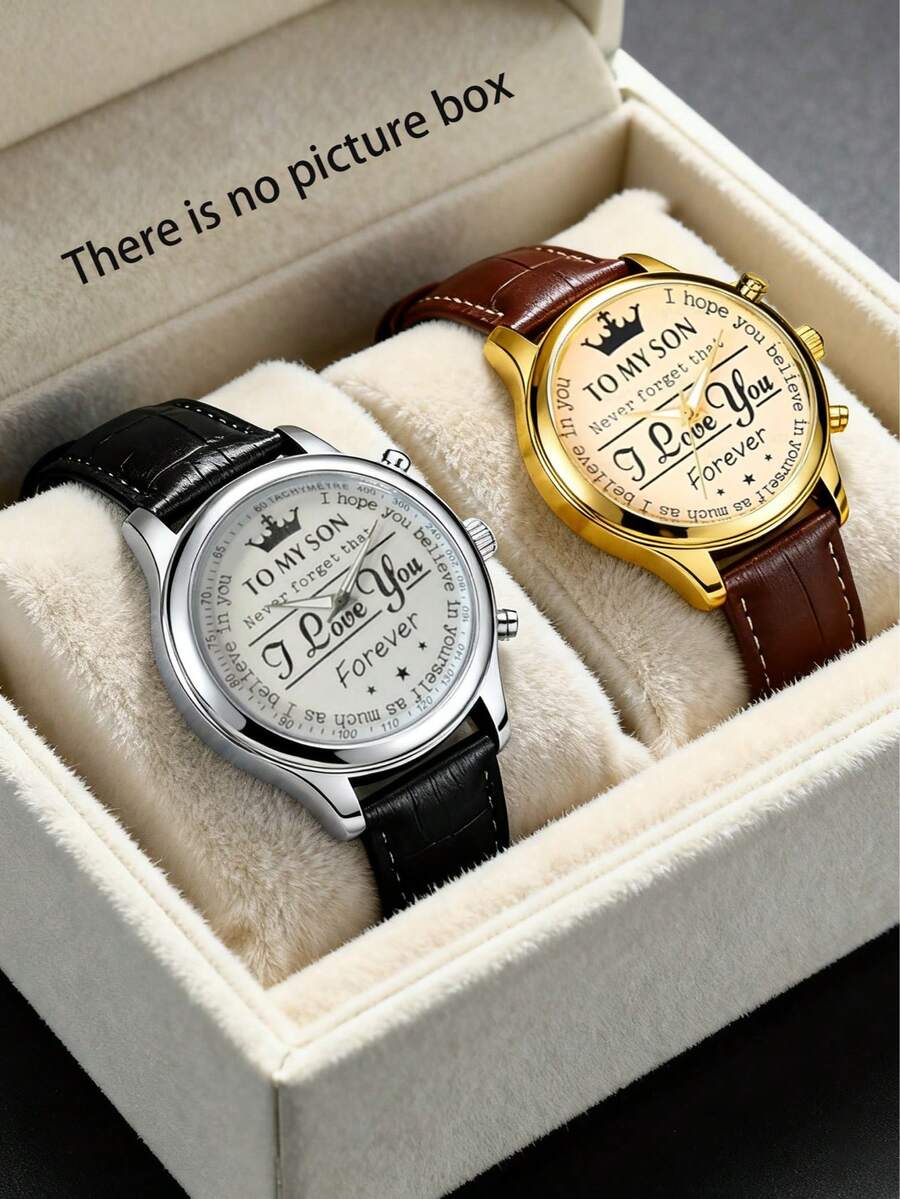 2pcs/Set 2 Pieces BFF Butterfly Design Women's Watch Set, Black/White Leather Strap, Top Gift For Best Friend. - Multicolor - View 1
