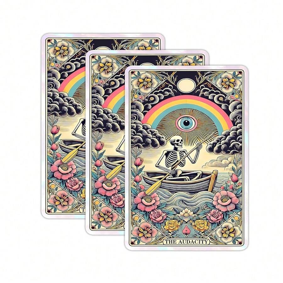 Set 3Pcs The Audacity Sticker Tarot Card Floral Mysterious Bookish Funny Kindle Hard Hat Waterproof 3 Inches Die-Cut Vinyl Sticker For Water Bottle Laptop Phone For Friend Coworker Dad Mom,An-613 - 安-613 - 查看 1