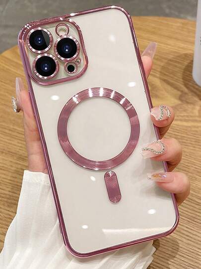 1 Peça Capa de Celular Chapeamento Com Proteção na Câmera, Estojo Transparente TPU Ultrafino Induzido Magneticamente, Compatível Com 16e/16/16Pro/16Plus/16ProMax/15ProMax/15/14/13/12/11