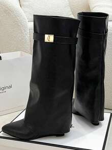 Pointed Toe Shark Mouth Thigh High Boots For Women, Slim Fit, 2025 Summer New Fashion European And American Style Locking Tube Boots